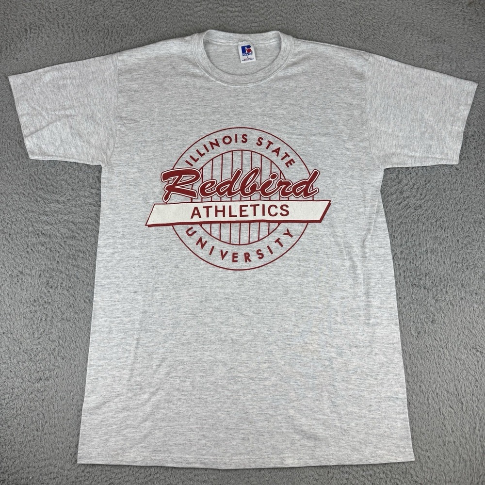 Vintage Illinois State Redbirds T Shirt Heather Gray Russell Made In Use Men's L